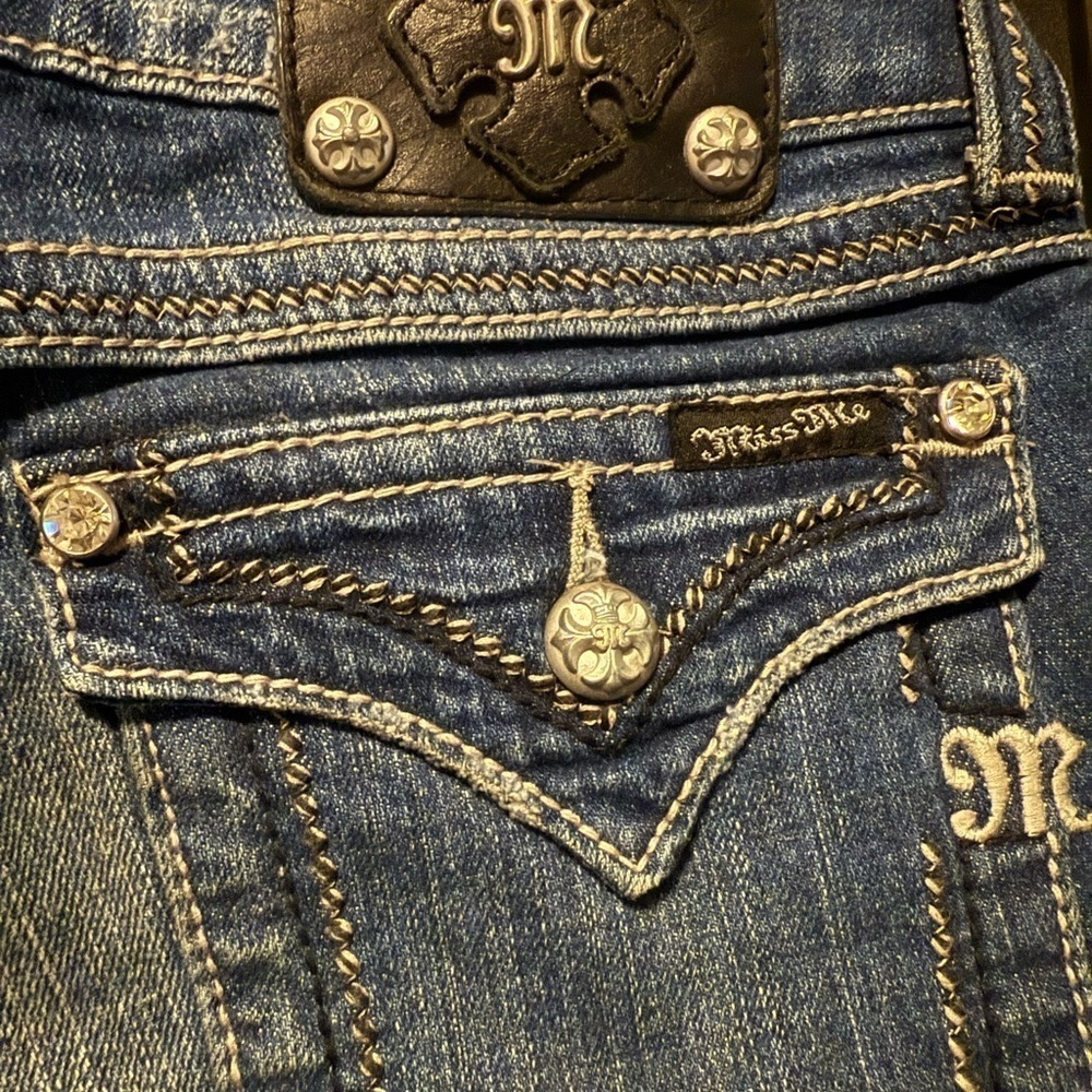 Miss Me Blue Skinny Jeans with Vintage Distress size 27 - Picture 6 of 9